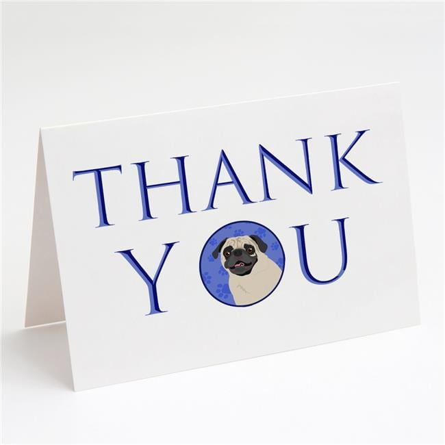 5 x 7 in. Unisex Pug Fawn No.2 Thank You Greeting Cards & Envelopes, Multi Color - Pack of 8