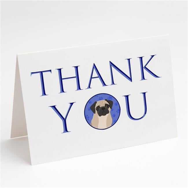 5 x 7 in. Unisex Pug Fawn No.3 Thank You Greeting Cards & Envelopes, Multi Color - Pack of 8