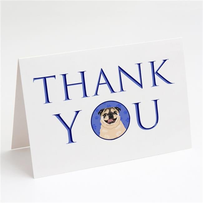 5 x 7 in. Unisex Pug Fawn No.5 Thank You Greeting Cards & Envelopes, Multi Color - Pack of 8