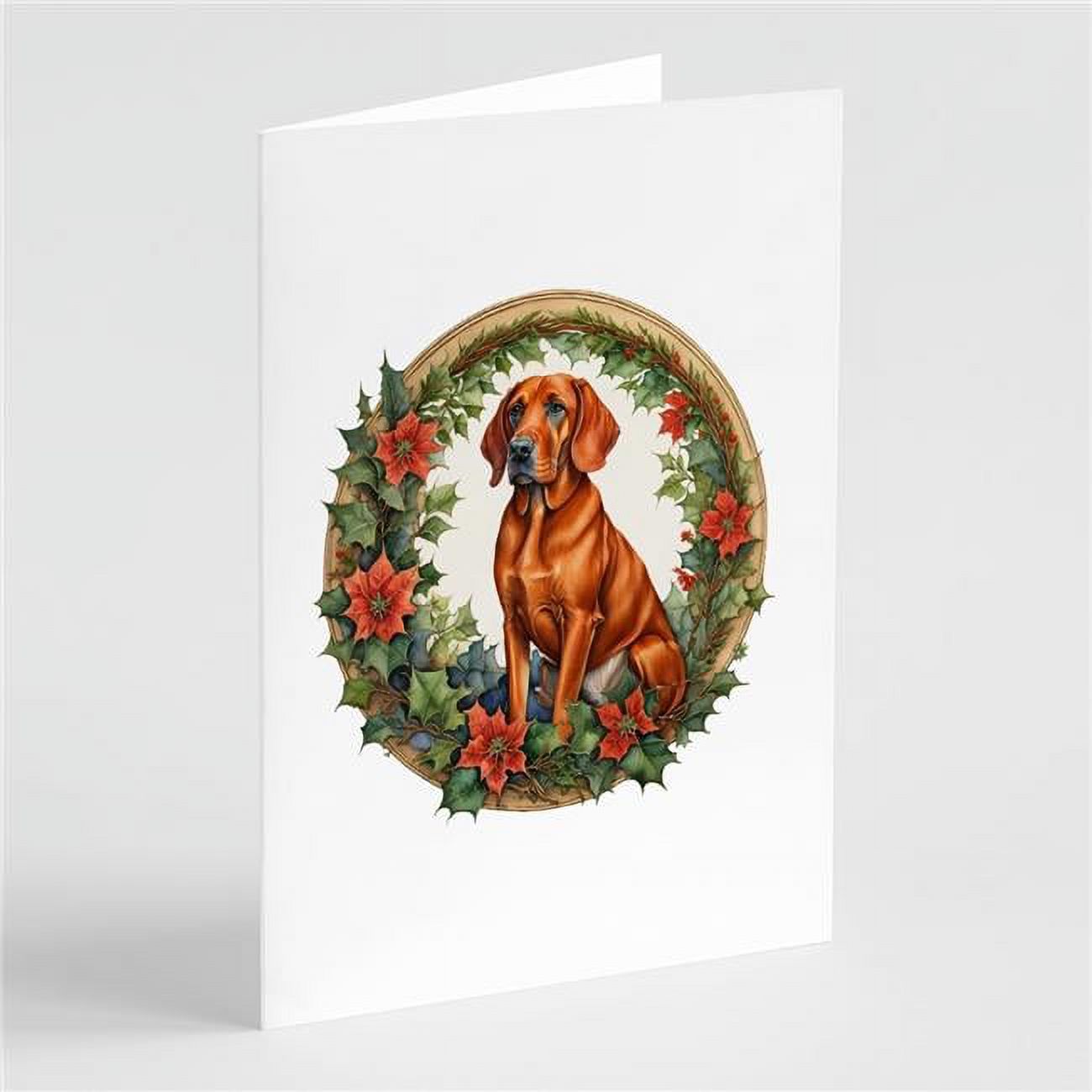 5 x 7 in. Unisex Red Redbone Coonhound Christmas Flowers Greeting Cards - Pack of 8