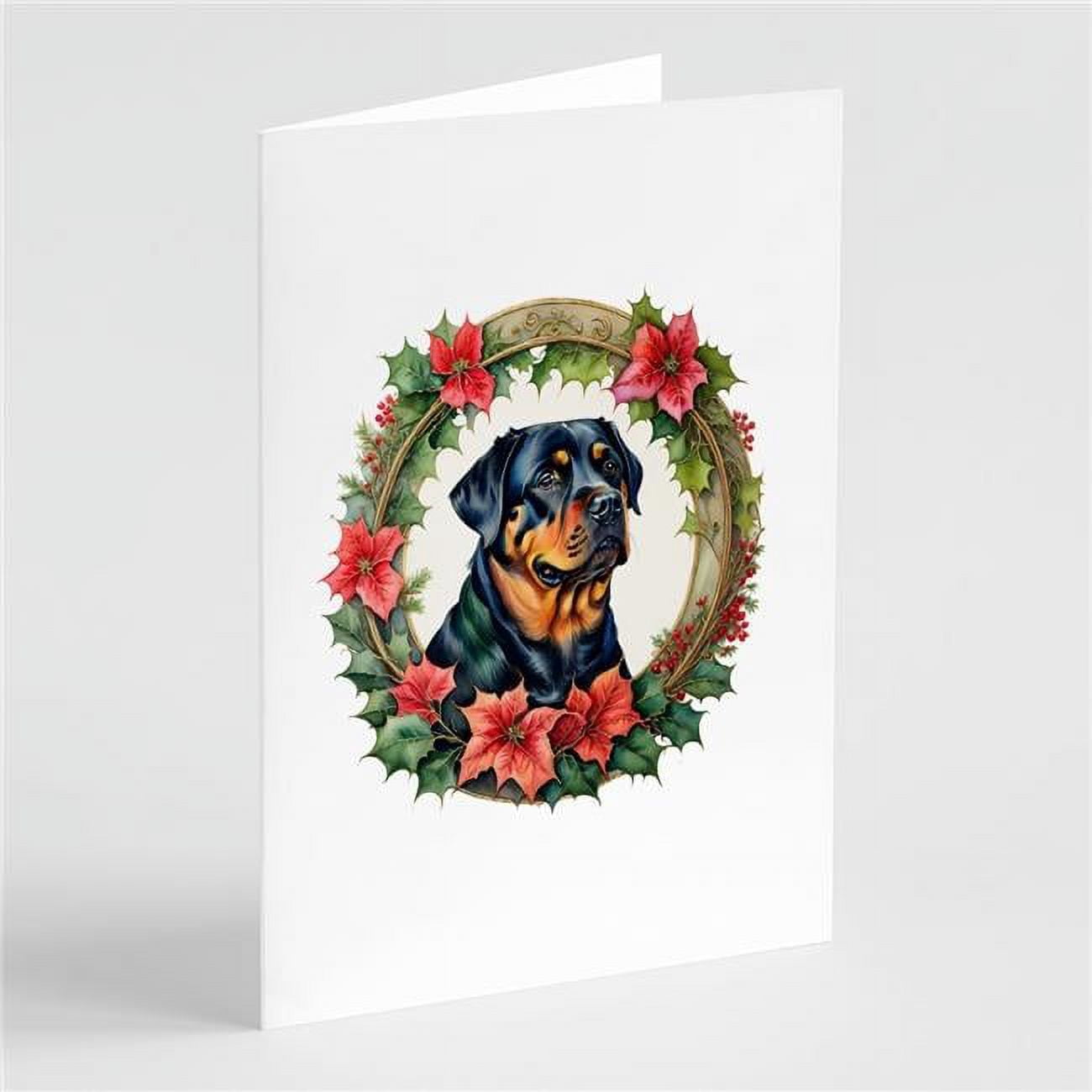 5 x 7 in. Unisex Rottweiler Christmas Flowers Greeting Cards - Pack of 8