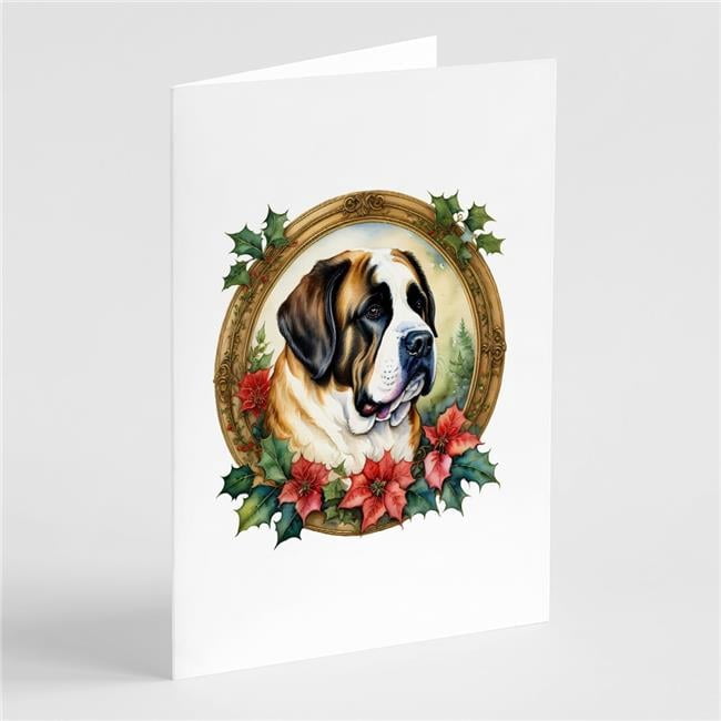 5 x 7 in. Unisex Saint Bernard Christmas Flowers Greeting Cards - Pack of 8
