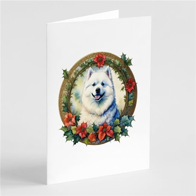 5 x 7 in. Unisex Samoyed Christmas Flowers Greeting Cards - Pack of 8