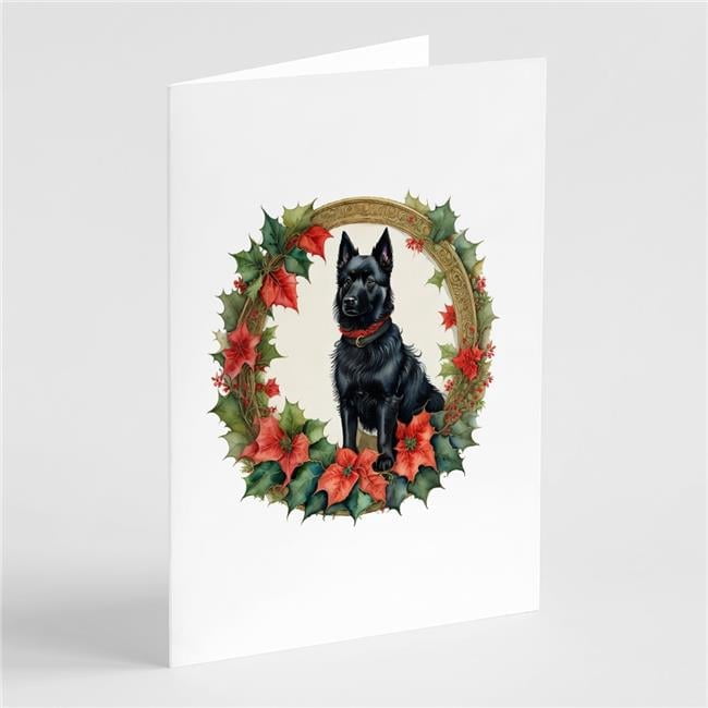 5 x 7 in. Unisex Schipperke Christmas Flowers Greeting Cards - Pack of 8