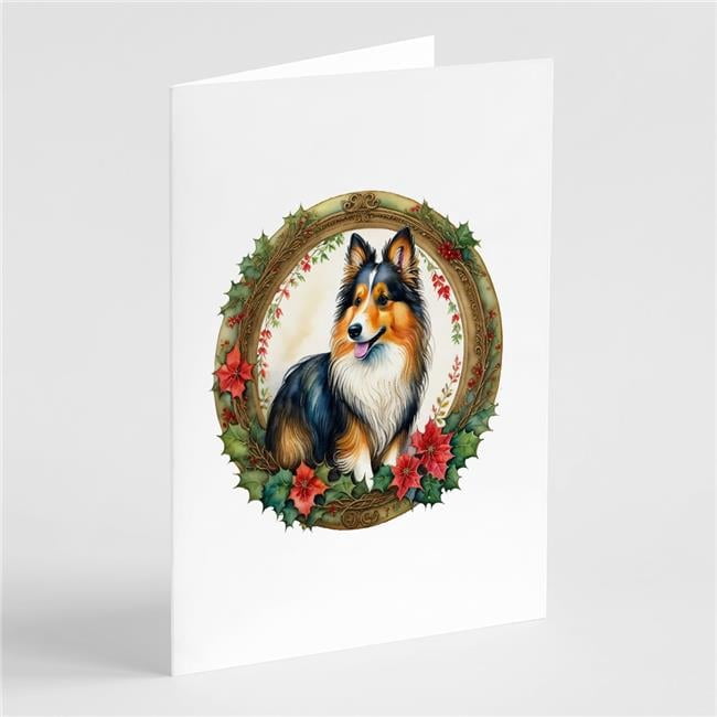5 x 7 in. Unisex Sheltie Christmas Flowers Greeting Cards - Pack of 8