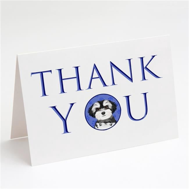 5 x 7 in. Unisex Shih-Tzu Black & White No.2 Thank You Greeting Cards & Envelopes, Multi Color - Pack of 8