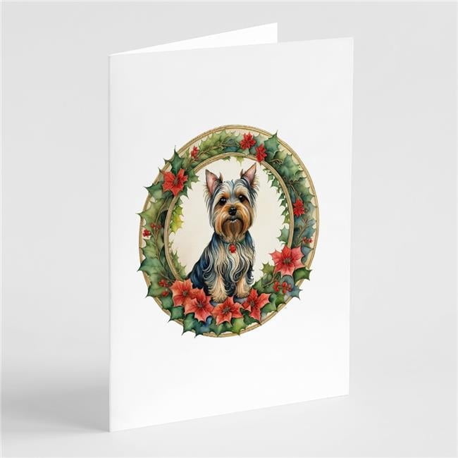 5 x 7 in. Unisex Silky Terrier Christmas Flowers Greeting Cards - Pack of 8