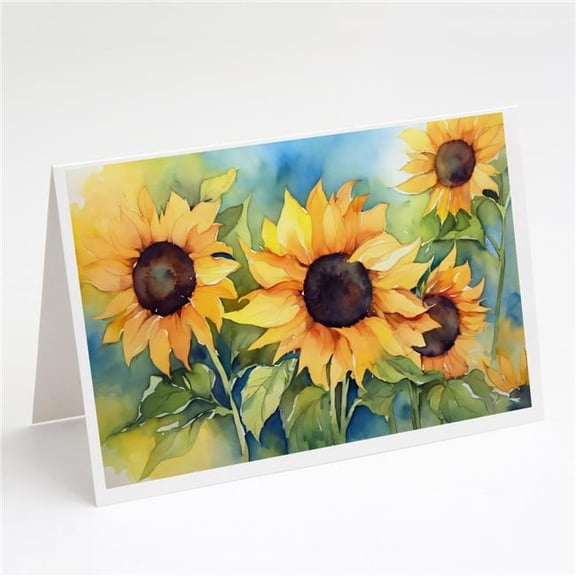 5 x 7 in. Unisex Sunflowers in Watercolor Greeting Cards & Envelopes - Pack of 8