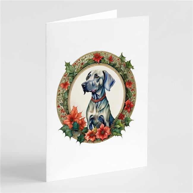 5 x 7 in. Unisex Weimaraner Christmas Flowers Greeting Cards - Pack of 8