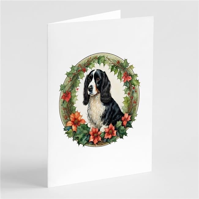5 x 7 in. Unisex Welsh Springer Spaniel Christmas Flowers Greeting Cards - Pack of 8