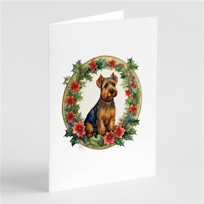 5 x 7 in. Unisex Welsh Terrier Christmas Flowers Greeting Cards - Pack of 8