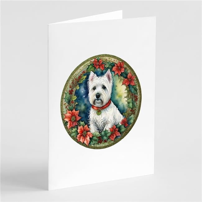 5 x 7 in. Unisex Westie Christmas Flowers Greeting Cards - Pack of 8