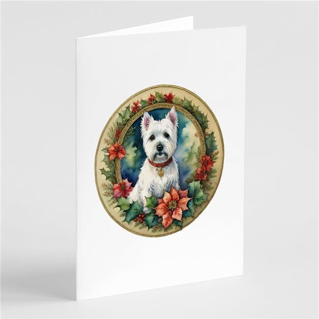 5 x 7 in. Unisex Westie Christmas Flowers Greeting Cards - Pack of 8