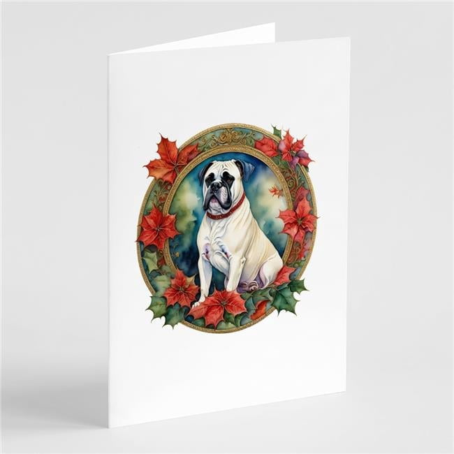 5 x 7 in. Unisex White Boxer Christmas Flowers Greeting Cards - Pack of 8