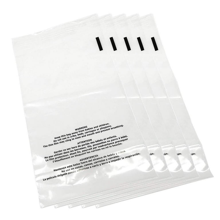 9x12 Clear Poly Bags, Permanent Self Sealing Suffocation Warning