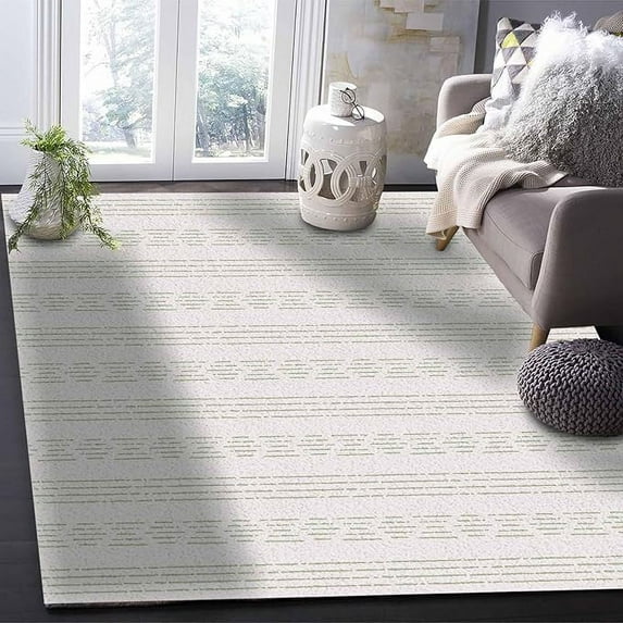 5 x 7ft Geometric Green Area Rug, Modern Outdoor Living Room Bedroom Area+Rug Carpet, Kitchen Rug Bath Mat Front Porch Floor Doormat Runner Rugs, Boho Farmhouse Bohemia Stripes