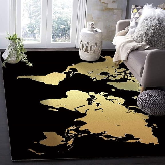 5 x 7ft Golden World Map Area Runner Rug Carpet, Outdoor Indoor Kitchen Living Room Bathroom Bedroom Classroom Laundry Room Washable Bath Rug, Doormat Desk Welcome Floor Door Mat
