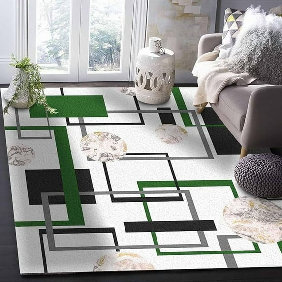5 x 7ft Indoor Area Rug, Green Geometric Non Slip Carpet Pad Bathroom Mat, Black Grey Modern Abstract Art Marble Kitchen Runner Area Rug For Bedroom/Living Room/Kids Room