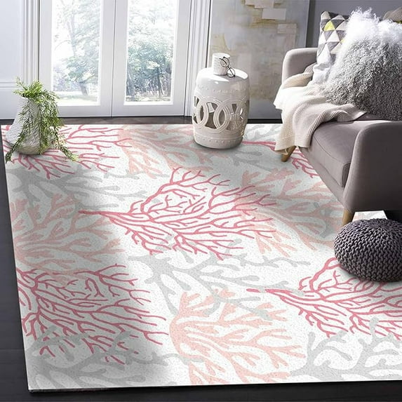 5 x 7ft Ocean Coral Orange Pink Area Rug For Living Room Modern Rug Washable Abstract Area Rug Large Ombre Gray Pink Orange Floor Carpet Mat Soft Indoor Rug For Bedroom Nursery Office