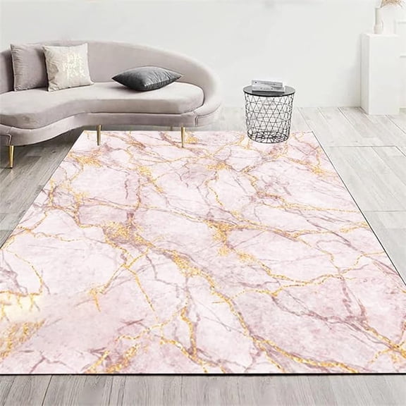 5 x 7ft Pink Gold Marble Pattern Area Rug, Modern Abstract Decorative Rug Anti-Slip Large Area Carpet For Living Room Bedroom Dining Room