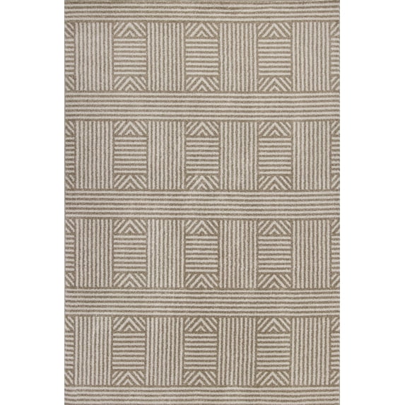 5' x 8' Beige Geometric Lines UV Treated Area Rug