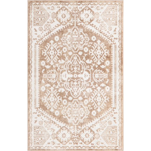 5' x 8' Beige and Ivory Border Rectangular Area Throw Rug