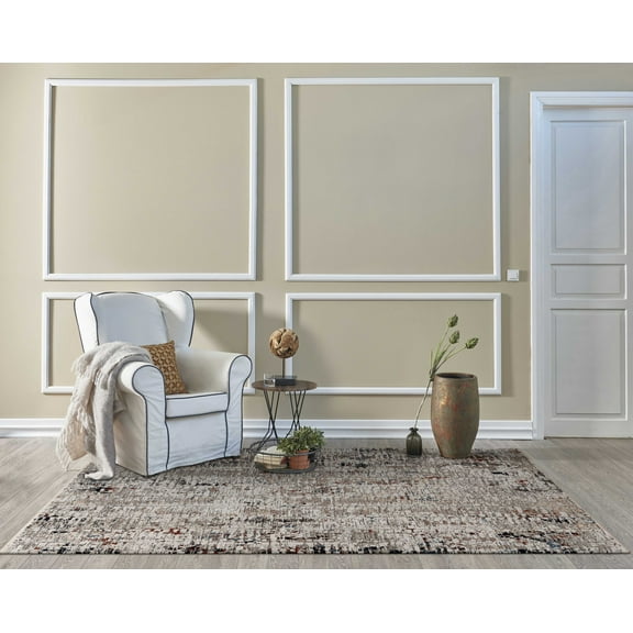 5' x 8'  Beige or Grey Abstract Transitional Indoor Area Rug