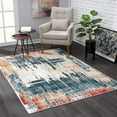 thumbnail image 1 of 5â€™ x 8â€™ Blue and Red Mod Distressed Area Rug, 1 of 9