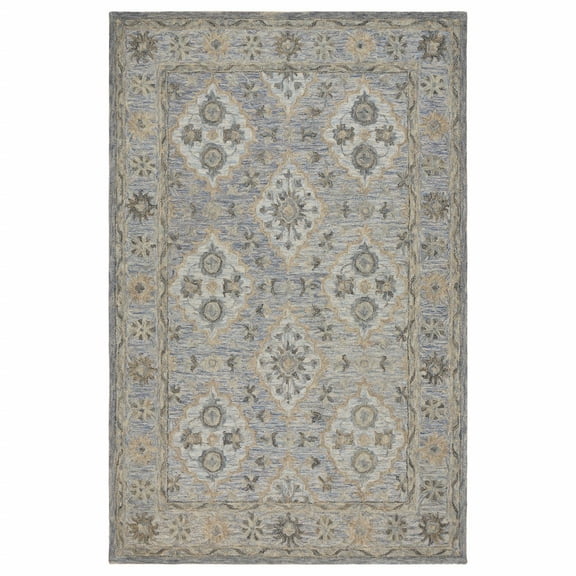 5â€™ x 8â€™ Blue and Tan Traditional Area Rug