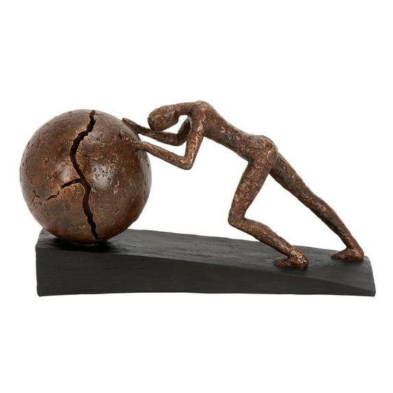 5" x 8" Brown Polystone People Sculpture with Ball, by DecMode