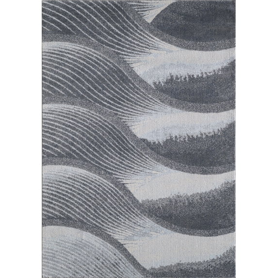 5’ x 8’ Gray Blue Abstract Waves Modern Area Rug
