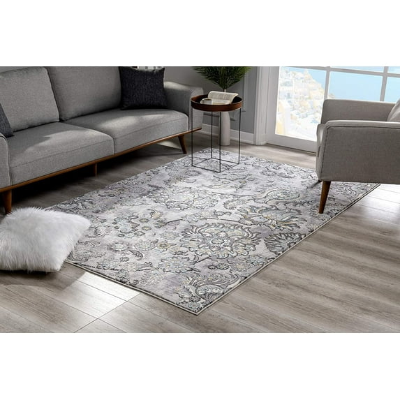 5’ x 8’ Gray Modern Jacobean Floral Area Rug