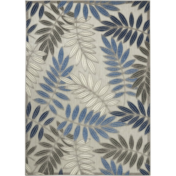 5’ x 8’ Gray and Blue Leaves Indoor Outdoor Area Rug