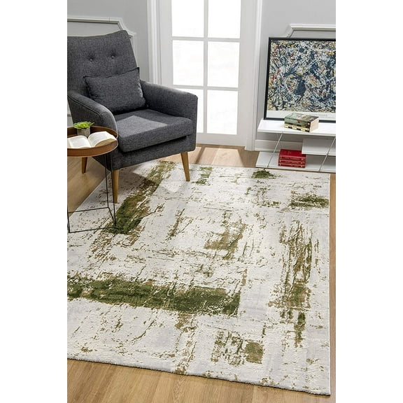 5’ x 8’ Green and Ivory Distressed Area Rug