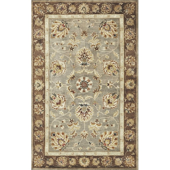 5' x 8' Grey or Mocha  Floral Bordered Wool Indoor Area Rug