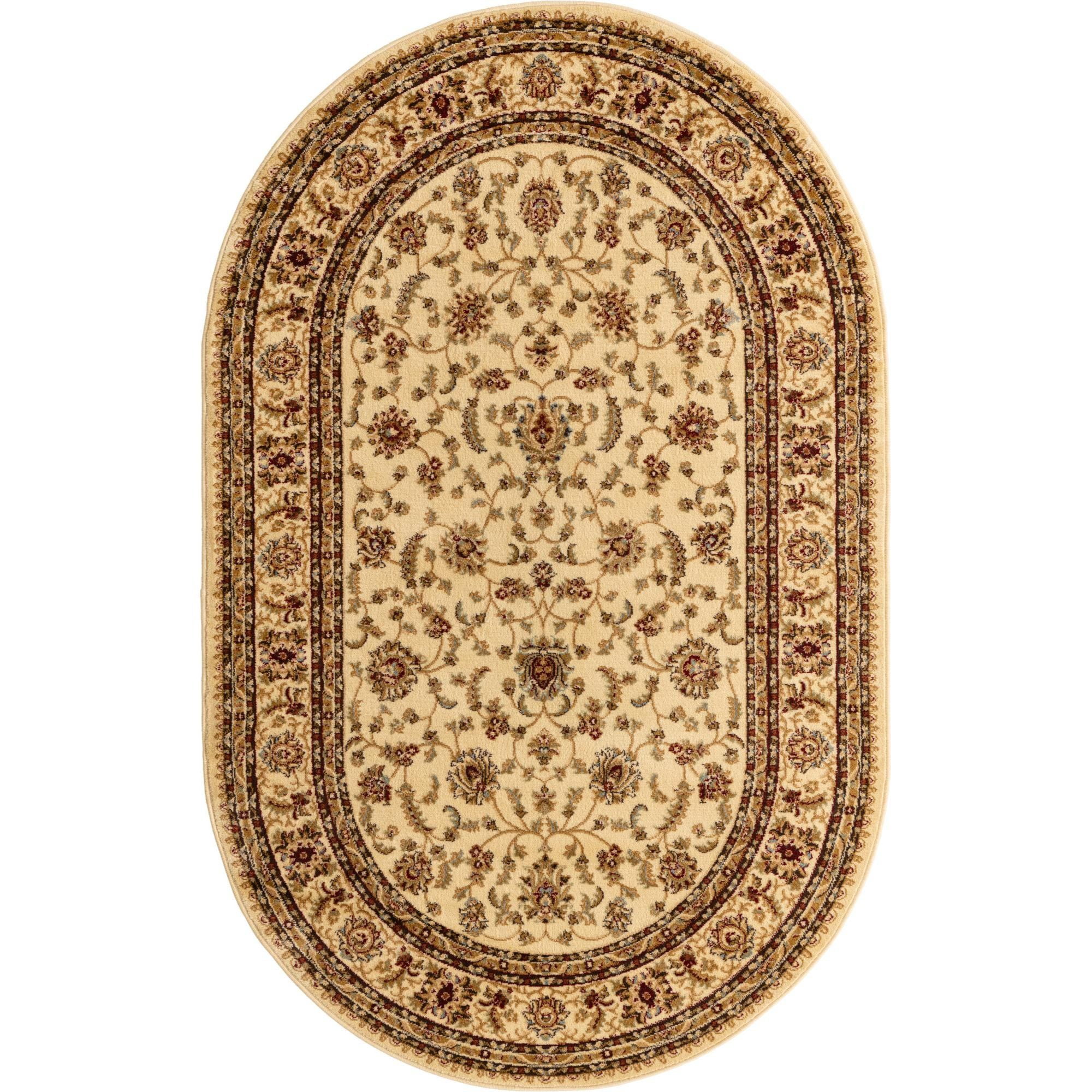5' x 8' Ivory and Brown Traditional Oval Area Throw Rug