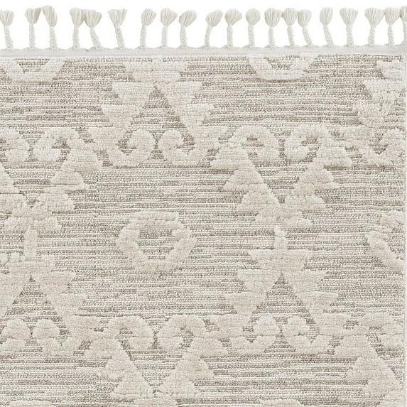 5' x 8' Ivory or Beige Geometric Diamond Indoor Area Rug with Fringe