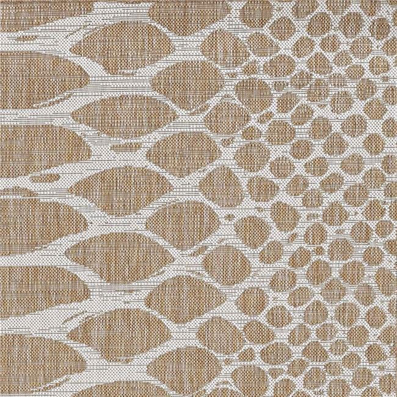 5' x 8' Beige and White Animal Print Synthetic Rug