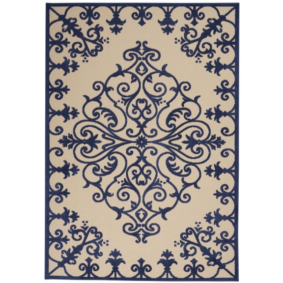 5â€™ x 8â€™ Navy Medallion Indoor Outdoor Area Rug