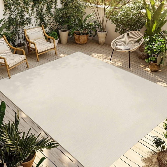 5' x 8' Outdoor Rug, Cream Outdoor Washable Rug Large Floor Carpet, Farmhouse Solid Beige Color Modern Art Non Shedding Area Rug for Outside, Patio, RV, Porch, Deck, Balcony, Camping, Living Room