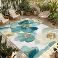 thumbnail image 1 of 5' x 8' Outdoor Rug, Elegant Floral Outdoor Washable Rug Large Floor Carpet, Abstract Turquoise Green Golden Flower Non Shedding Area Rug for Outside Patio RV Porch Deck Balcony Camping Living Room, 1 of 9