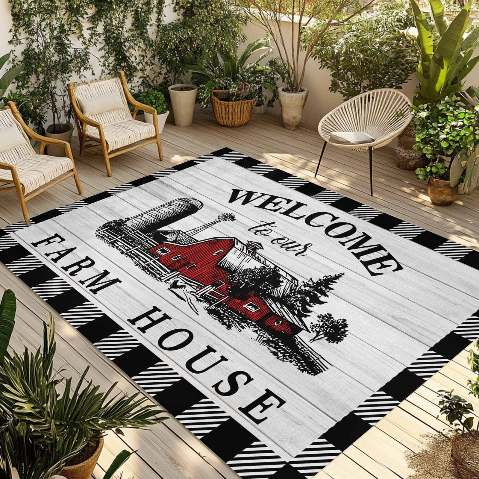 5' x 8' Outdoor Rug, Farmhouse Cabin Outdoor Washable Rug Large Floor ...