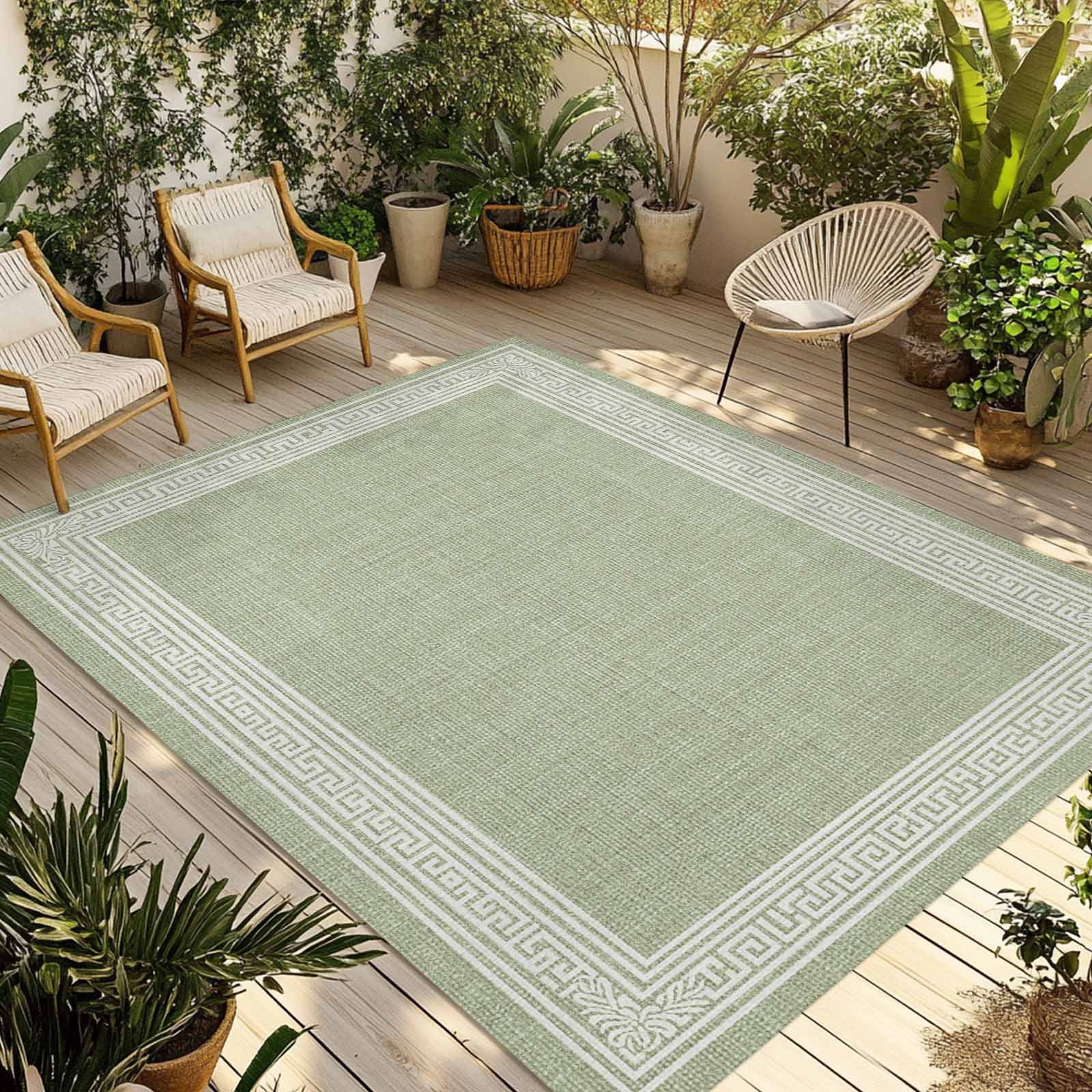 5' x 8' Outdoor Rug, Light Green Geometric Outdoor Washable Rug Large ...