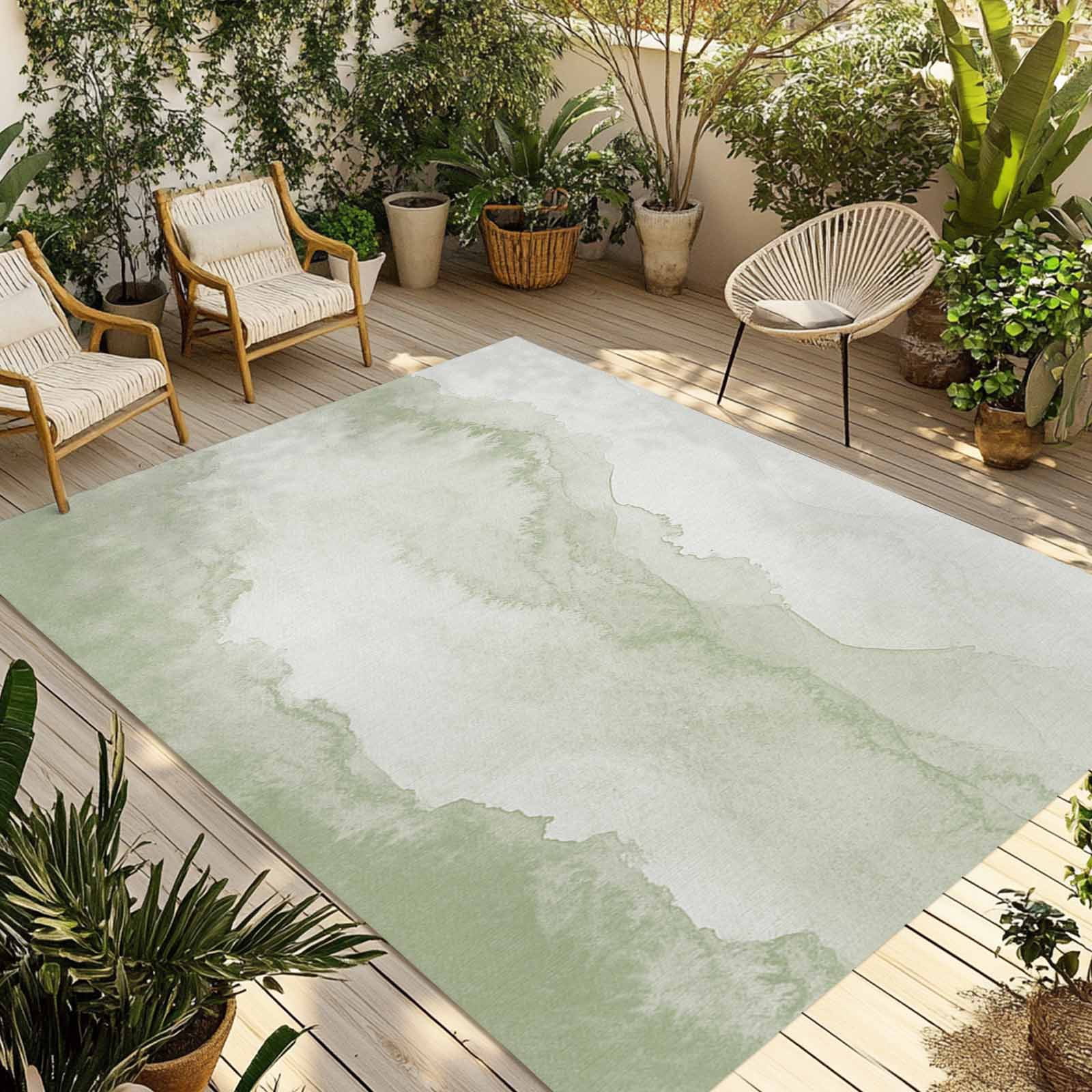 5' x 8' Outdoor Rug, Sage Green Ombre Mountain Outdoor Washable Rug Large Floor Carpet, Nature Abstract Art Marble Non Shedding Area Rug for Outside Patio RV Porch Deck Balcony Camping Living Room