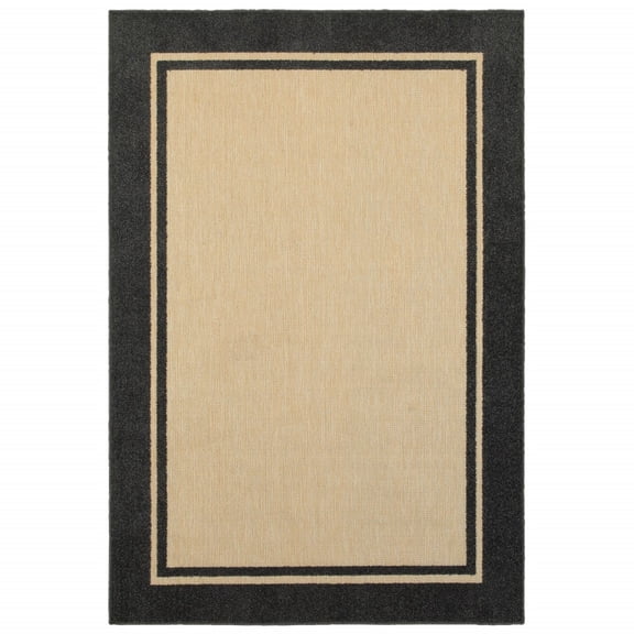 5' x 8' Sand and Black Border Indoor Outdoor Area Rug