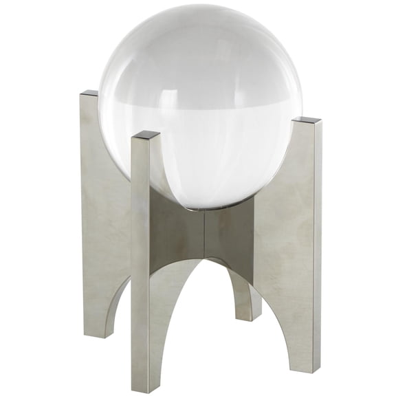5" x 8" Silver Glass Orb Geometric Sculpture with Clear Orb and X-Shaped Holder, by DecMode