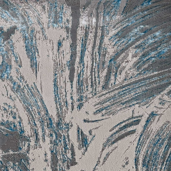 5' x 8' Silver or Blue Abstract Brushstrokes Indoor Area Rug