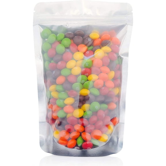 5" x 8" Stand Up Pouch Bags, 100 Pack – Clear Front & Aluminum Foil Back, Resealable and Heat Sealable Storage Bags for Food, Snacks, Coffee, Candy, and More