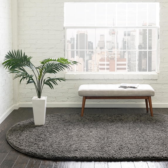 Unique Loom Everyday Shag Collection Area Rug - Solid (5' x 8' Oval Dark Gray)