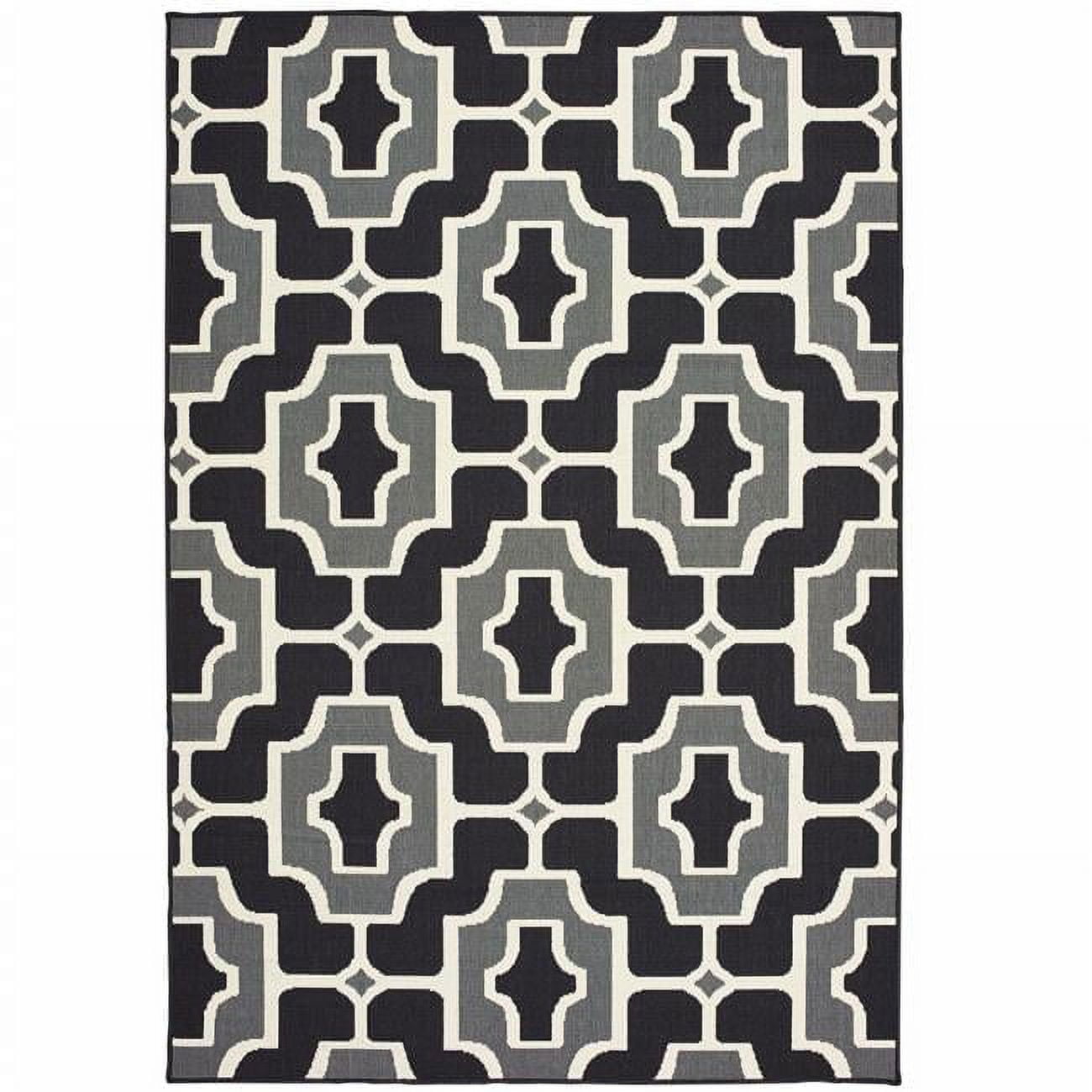 5 x 8 ft. Black Geometric Stain Resistant Indoor & Outdoor Rectangle ...